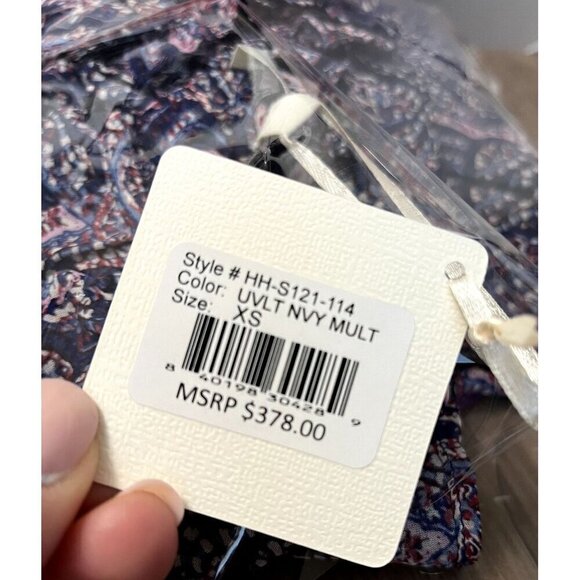 Haute Hippie 100% Silk Indigo Boho Ruffle Blouse NWT XS (Runs Oversized) - Picture 9 of 10